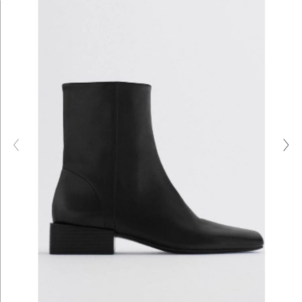 NWT Zara Low Heeled Square Toe Cow Leather Boots